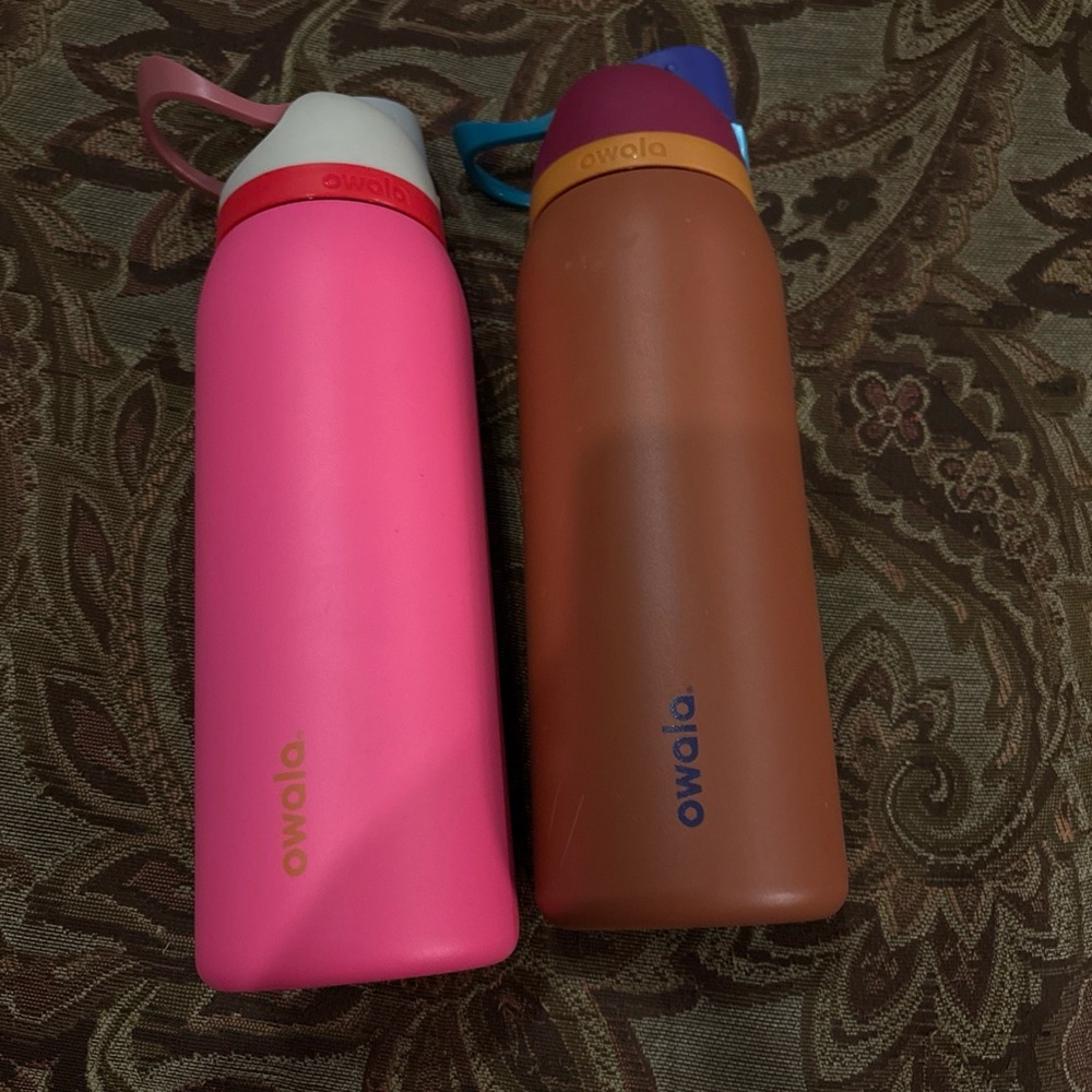Owala Pink and Brown Water Bottles